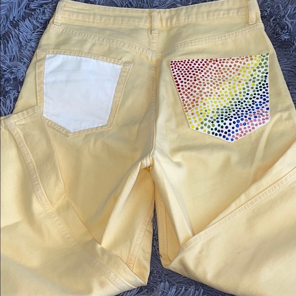 Top shop Moto Yellow Wide Leg Jeans W/CUSTOM PAINT - Picture 3 of 4